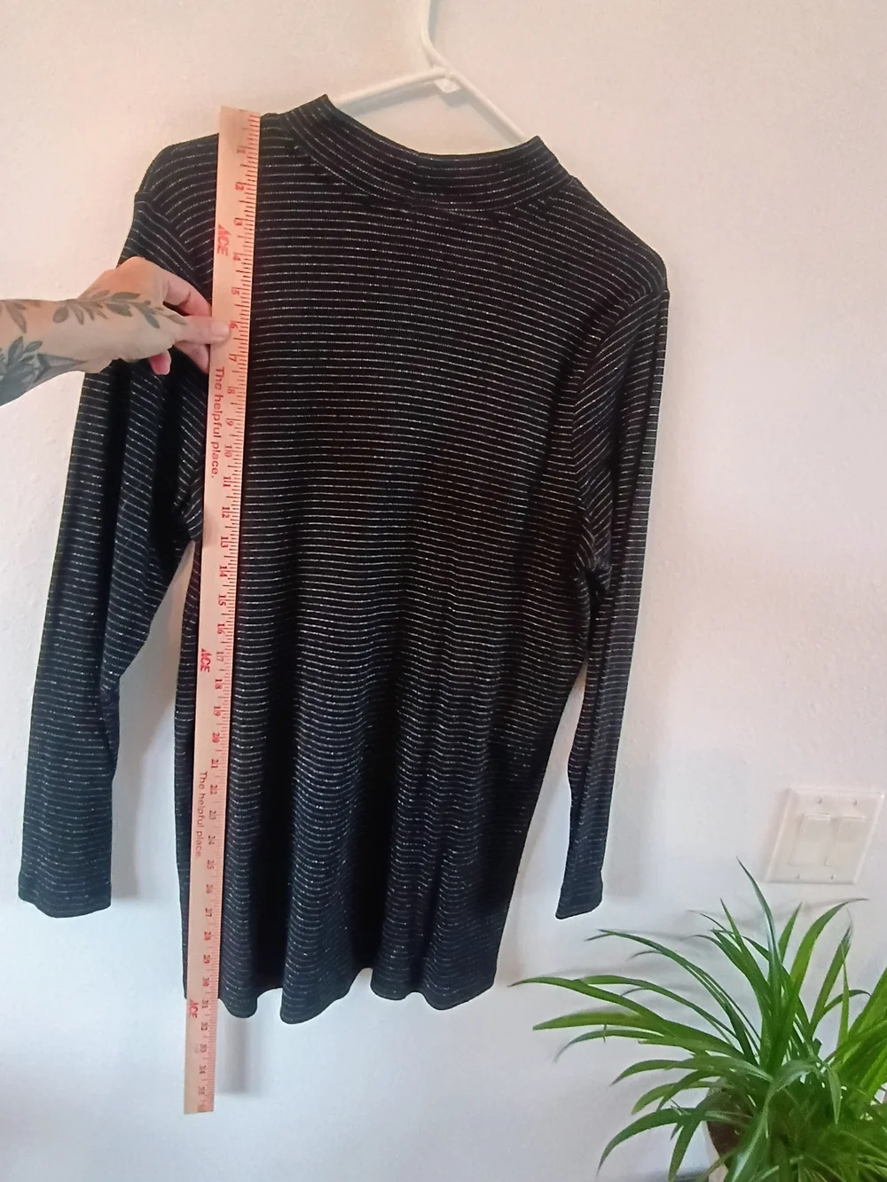 CJ Banks 1X Black Silver Metallic Stripe Mock Neck Long Sleeve Knit Tunic Top